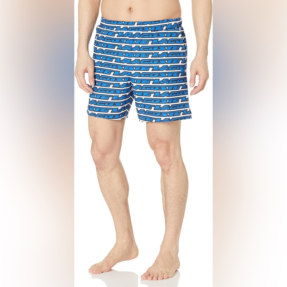 Lacoste brand new small men’s swimming suit, blue and white